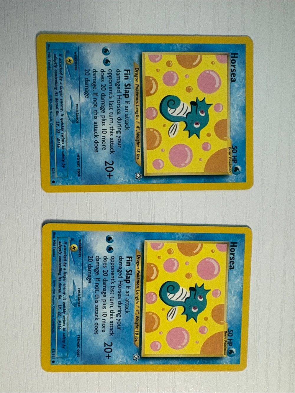 Horsea #62/111 Two Pokemon Cards